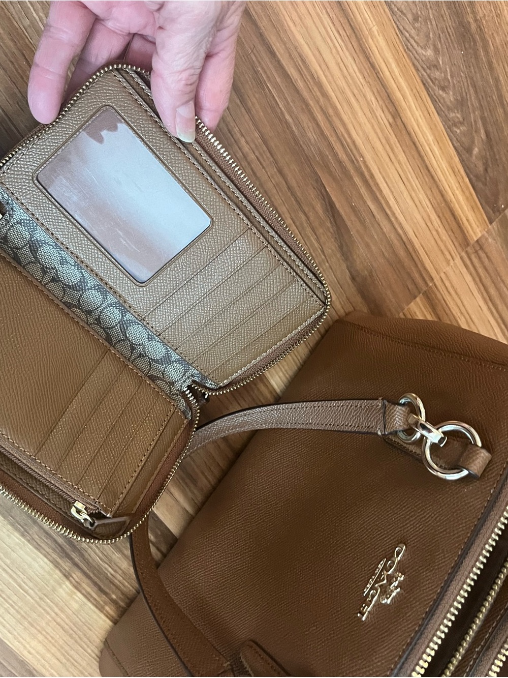 Coach Cognac Pebbled Leather Double Zip Satchel with Matching Wallet - Picture 3 of 4